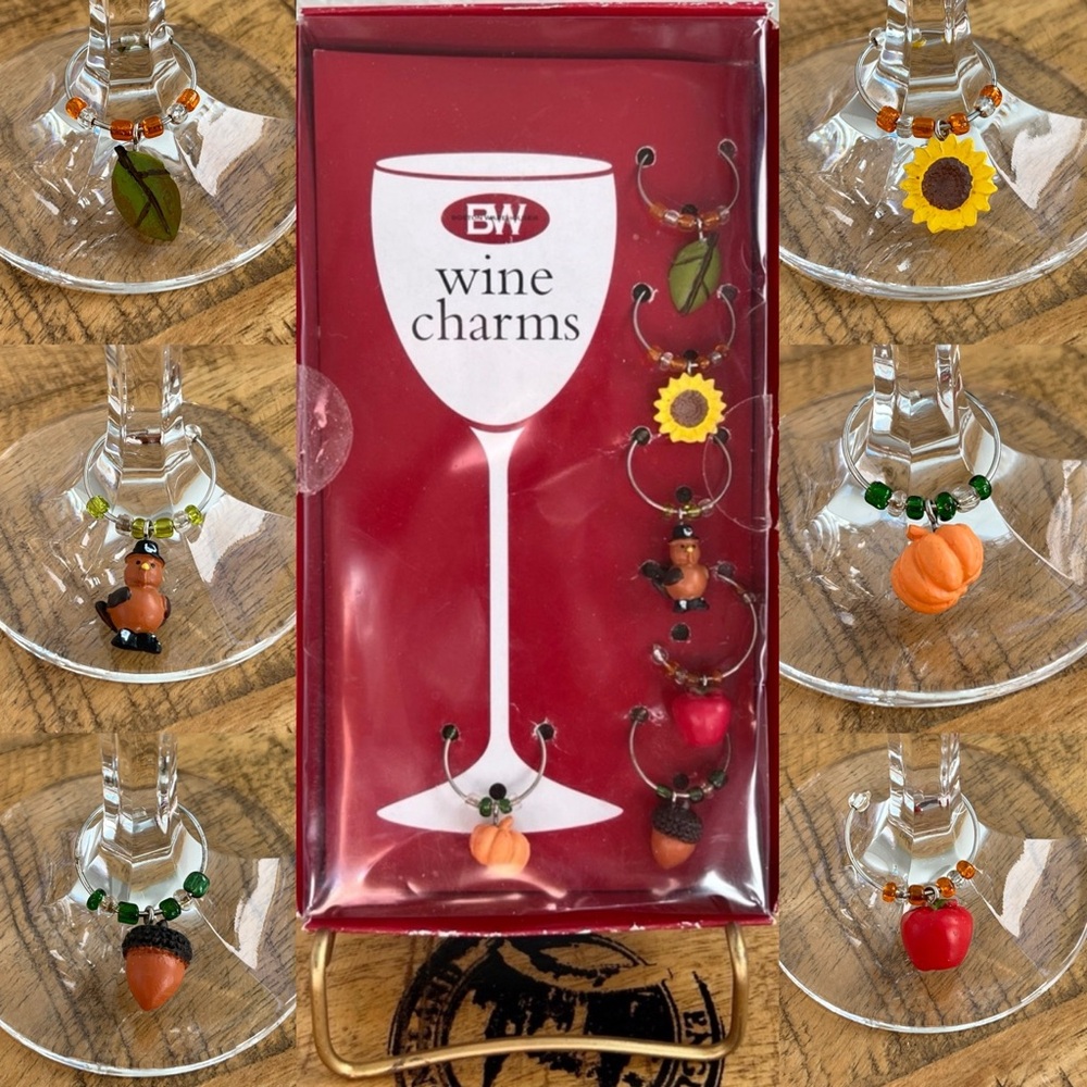 Boston Warehouse Fall Wine charms - Pumpkin Sunflower Turkey Acorn Leaf Apple